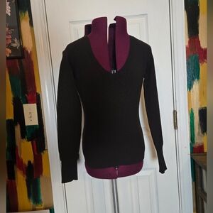 Banana Republic Merino Wool Blend Knitted V Neck Dark Brown Sweater